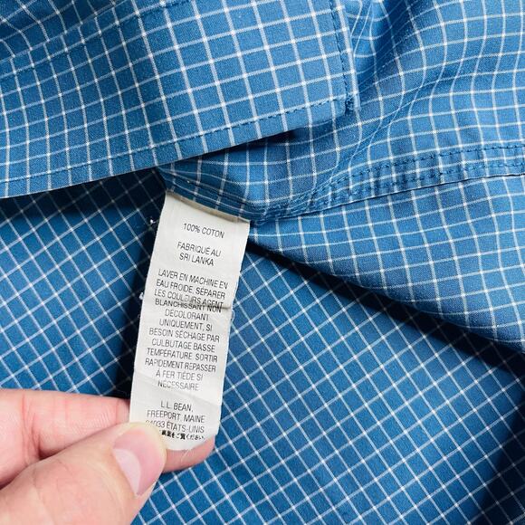 L.L. Bean Shirt Men's‎ Large Blue Button Down Check Long Sleeve Checker Dress - Picture 7 of 10
